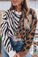 Load image into Gallery viewer, Coffee Western Leopard Zebra Print Long Sleeve Round Neck Sweater