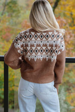 Load image into Gallery viewer, Khaki Geometric Print Drop Shoulder Casual Pullover Sweater