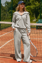 Load image into Gallery viewer, Light Grey Solid Zip Sailor Collar Pullover Athleisure Sweatpants 2pcs Set