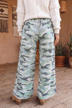 Load image into Gallery viewer, Green Camo Wide Leg Tie Elastic Waist Casual Pants
