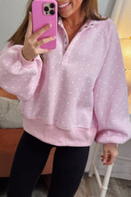 Load image into Gallery viewer, Pink Polka Dot Print Metal Button Collar Casual Pullover Sweatshirt