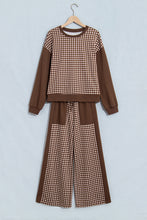 Load image into Gallery viewer, Red Color Block Plaid Patchwork Long Sleeve Pullover Wide Leg Pant Set