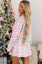 Load image into Gallery viewer, Pink Floral Print Lace Trim Long Sleeve Skirt Set