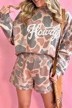 Load image into Gallery viewer, Multicolour Howdy Camouflage High Neck Long Sleeve Top and Shorts Set