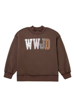 Load image into Gallery viewer, Coffee WWJD Mix Pattern Letter Graphic Exposed Seam Loose Plus Size Sweatshirt