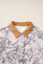 Load image into Gallery viewer, Gray Abstract Camo Print Colorblock Collar Oversized Shift Silhouette Denim Jacket