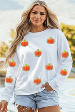 Load image into Gallery viewer, White Glitter Chenille Pumpkin Patch Graphic Long Sleeve Top