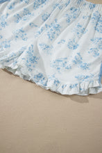 Load image into Gallery viewer, Sky Blue Floral Print Striped Detail Long Sleeve Top Ruffle Hem Shorts 2pcs Set