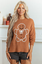 Load image into Gallery viewer, Brown Oversized Drop Shoulder Round Neck Christmas Sweater