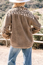 Load image into Gallery viewer, Brown Sherpa Leopard Print Flap Pocket Collared Button Up Jacket