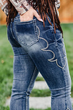Load image into Gallery viewer, Blue Western Embroidered Flare Full Length Jeans