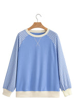 Load image into Gallery viewer, Beige Plaid Sleeve Colorblock Raglan Pullover Sweatshirt