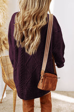 Load image into Gallery viewer, Burgundy Cable Knit Drop Shoulder Loose Fit Sweater Dress