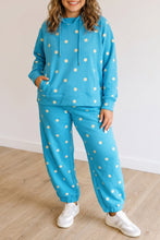 Load image into Gallery viewer, Blue Polka Dot Hooded Drawstring Long Sleeve Plus Size Set
