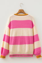 Load image into Gallery viewer, Pink Stripe Striped Colorblock Texture Drop Shoulder Sweater