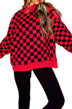 Load image into Gallery viewer, Red Checkered Print High Neck Baggy Sweatshirt