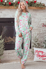 Load image into Gallery viewer, Green Abstract Print Long Sleeve Two Piece Lounge Set