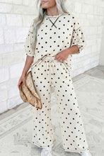 Load image into Gallery viewer, Beige Polka Dot Half Sleeve Loose Top Elastic Waist Casual Pants Set
