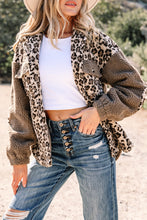 Load image into Gallery viewer, Brown Sherpa Leopard Print Flap Pocket Collared Button Up Jacket