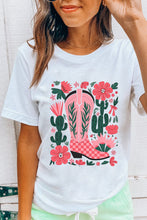 Load image into Gallery viewer, White Western Boots Flower Print Round Neck T Shirt