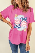 Load image into Gallery viewer, Sachet Pink Flag Pattern Boots Bow Accent Casual Graphic Tee