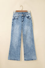 Load image into Gallery viewer, Sail Blue Acid Wash Pocket Detail Flare Jeans