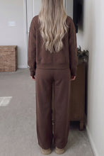Load image into Gallery viewer, Coffee Solid Color Piping Trim Mock Neck Pullover Drawstring Pants Set