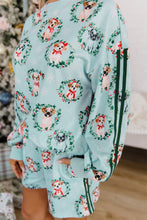 Load image into Gallery viewer, Sky Blue Holiday Puppies Wreath Print Pocket Sweatshirt and Shorts Set
