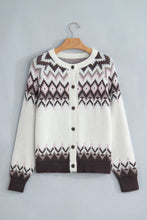 Load image into Gallery viewer, White Geometric Pattern Brushed Knit Button Cardigan
