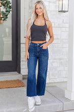 Load image into Gallery viewer, Sail Blue Frayed Cropped Barrel Jeans