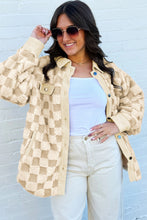 Load image into Gallery viewer, Khaki Plush Checkered Corduroy Trim Metal Button Long Sleeve Shift Silhouette Shacket