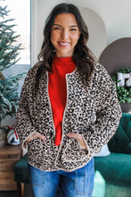 Load image into Gallery viewer, Khaki Leopard Print Patch Pockets Binding Tape Long Sleeve Regular Fit Jacket
