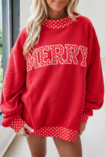 Load image into Gallery viewer, Fiery Red Polka Dot Letter Print Contrast Trim Mock Neck Sweatshirt
