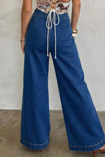 Load image into Gallery viewer, Sail Blue Hardware Decor Patched Pockets Wide Leg Denim Pants