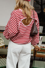 Load image into Gallery viewer, Red Stripe Cutout Open Back Long Sleeve Loose Top