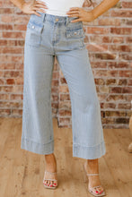 Load image into Gallery viewer, Sky Blue Stripe Button Flap Pocket Cuffed Hem Wide Leg Jeans