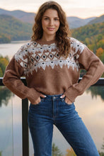 Load image into Gallery viewer, Khaki Geometric Print Drop Shoulder Casual Pullover Sweater