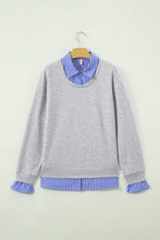 Load image into Gallery viewer, Light Grey Striped Collar 2-in-1 Patchwork Casual Loose Sweatshirt