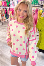 Load image into Gallery viewer, White Polka Dot Contrast Patchwork Round Neck Baggy Sweatshirt