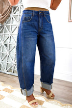 Load image into Gallery viewer, Sail Blue Raw Hem Turnup Loose Ankle-length Jeans