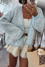 Load image into Gallery viewer, Light Blue Leopard Print V Neck Long Sleeve Loose Fit Knit Cardigan
