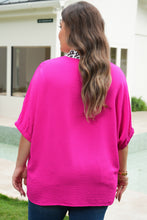Load image into Gallery viewer, Rose Red Leopard Accent Notched Neck Plus Size Short Sleeve Top