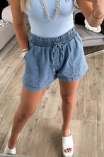 Load image into Gallery viewer, Dusk Blue Smocked Elastic Waist Denim Shorts
