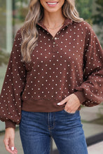 Load image into Gallery viewer, Pink Polka Dot Print Metal Button Collar Casual Pullover Sweatshirt