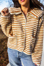 Load image into Gallery viewer, Brown Stripe Striped Fleece Button Front Long Sleeve Regular Fit Jacket