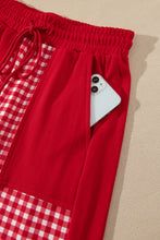 Load image into Gallery viewer, Red Color Block Plaid Patchwork Long Sleeve Pullover Wide Leg Pant Set