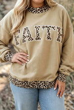 Load image into Gallery viewer, Parchment Plus Size Leopard Trim Mock Neck FAITH Graphic Sweatshirt