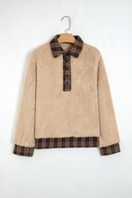 Load image into Gallery viewer, Light French Beige Plaid Collar Button Front Fleece Pullover Sweatshirt