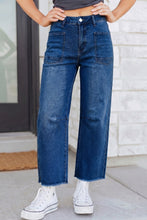 Load image into Gallery viewer, Sail Blue Frayed Cropped Barrel Jeans