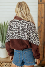 Load image into Gallery viewer, Coffee Leopard Patchwork Fleece Western Style Zip-up Collar Jacket